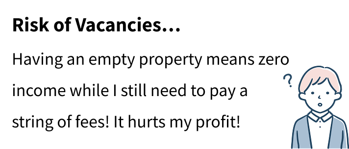 Risk of Vacancies…
Having an empty property means zero income while I still need to pay a string of fees! It hurts my profit!