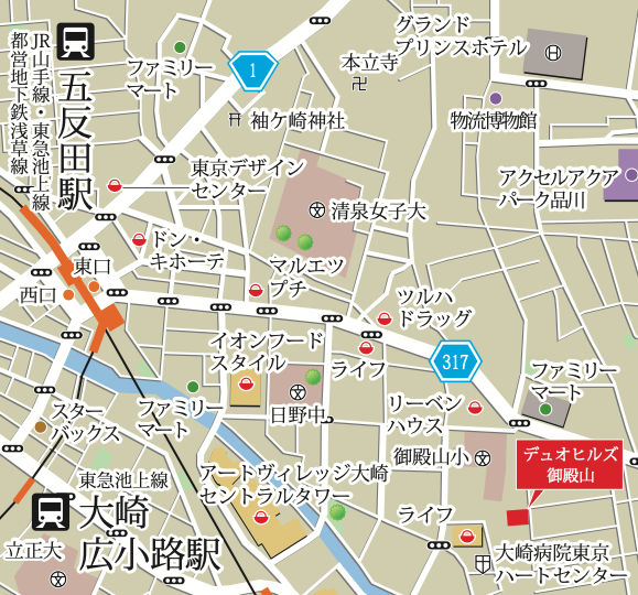 デュオヒルズ御殿山のアクセスマップ
