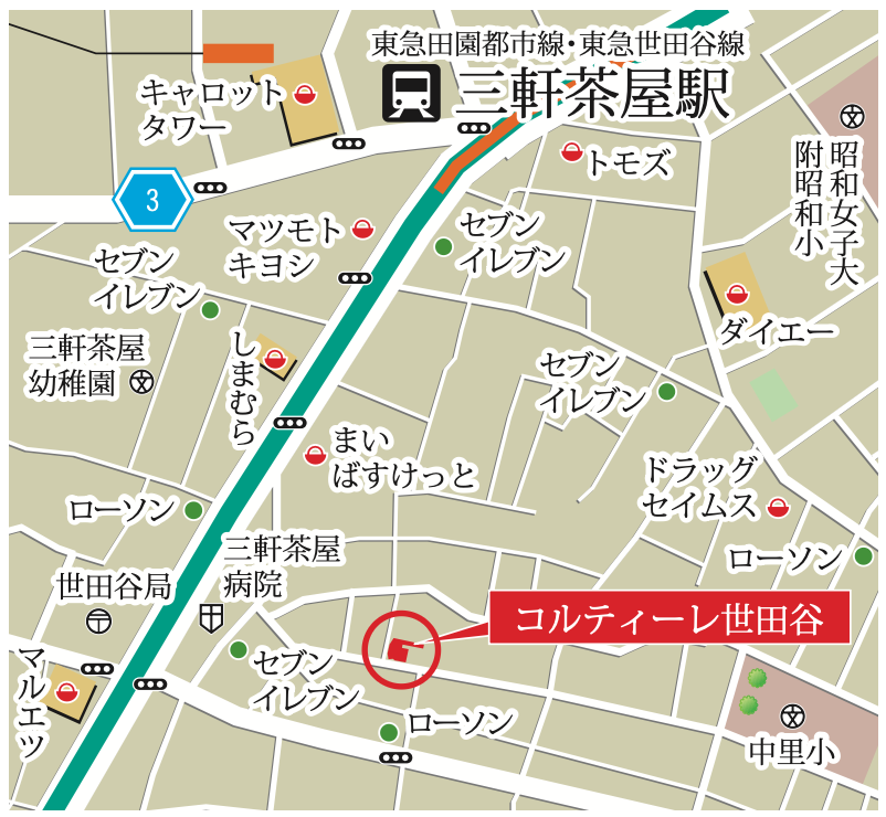 コルティーレ世田谷のアクセスマップ